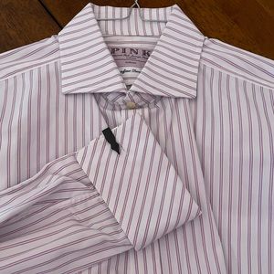 THOMAS PINK of LONDON French cuff dress shirt pink/blue/white 16 1/2-34 $30.